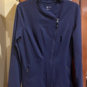 Zella Asymmetrical Full Zip Navy Blue Training Jacket Women’s Size L. Pockets
